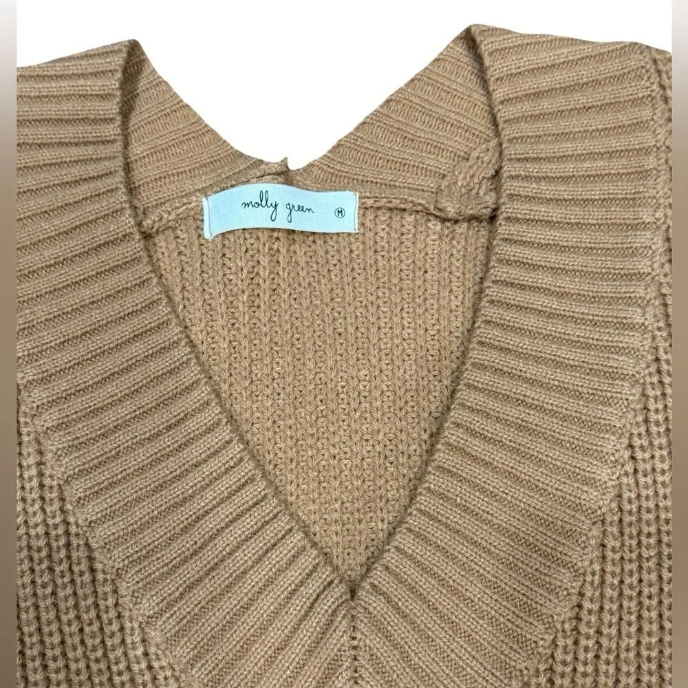 Molly Green Sleeveless Knit Sweater‎ Vest – Women’s M – Camel Tan